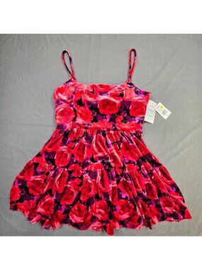 NEW Violet Weekend Velvet Floral Mini Party Dress Pink Black 13/14